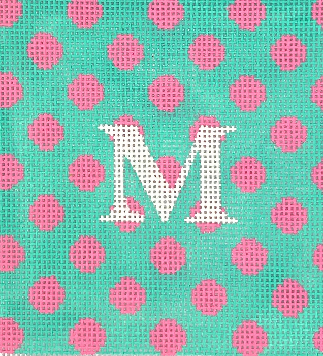 Planet Earth 4” Square Insert – Polka Dots – bright pink on turquoise w/ white letter