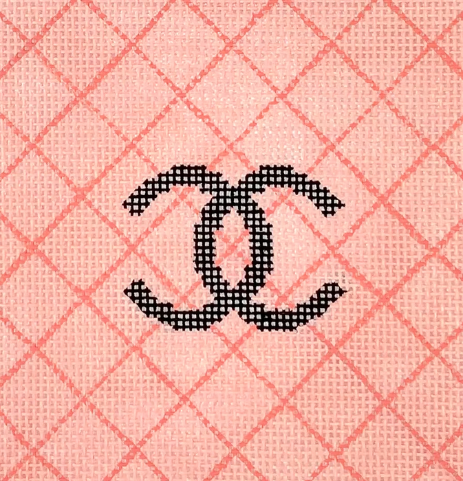 Planet Earth 4” Square Insert – Chanel C’s on Quilted Background – black on shell pink