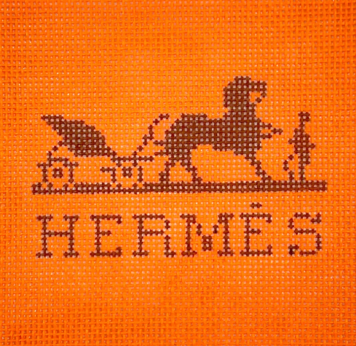 Planet Earth 4” Square Insert – Hermès Calèche Logo – orange with brown