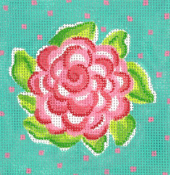 Planet Earth 4” Square Insert – Lilly-inspired Rose w/ Dots – pink & greens on turquoise