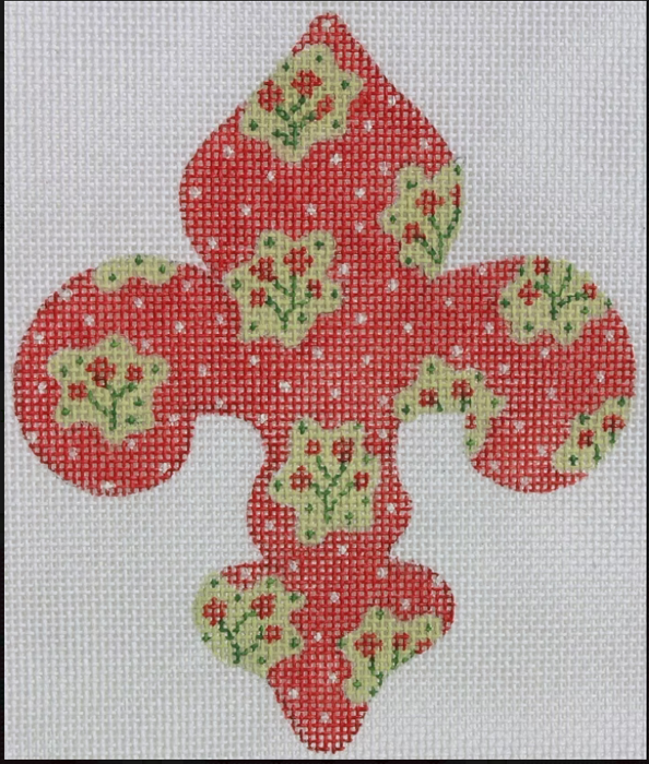 Mini Fleur-de-Lys – Provençal Floral Posies – soft green on red (September)