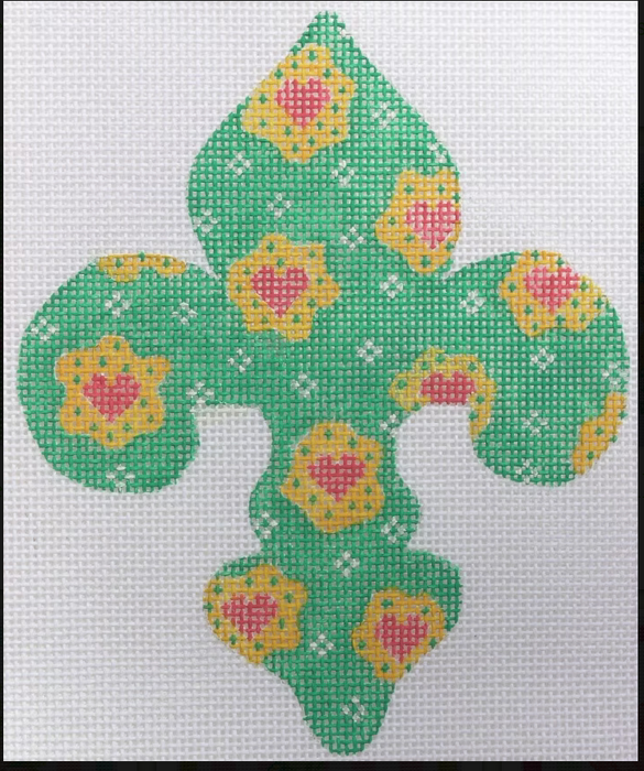 Mini Fleur-de-Lys – Provençal Heart Flowers – green, yellow & coral (July)
