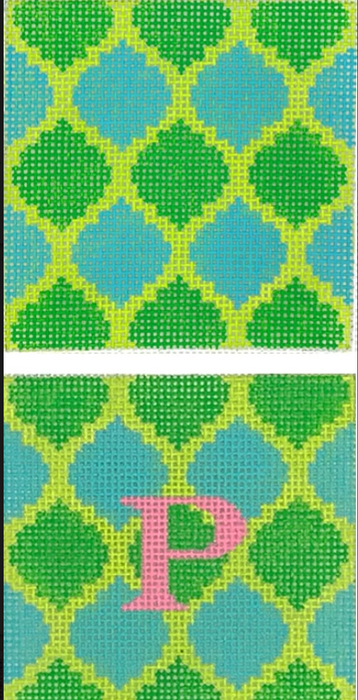 Planet Earth 3” Square Insert – Quatrefoils – Kelly & aqua on lime