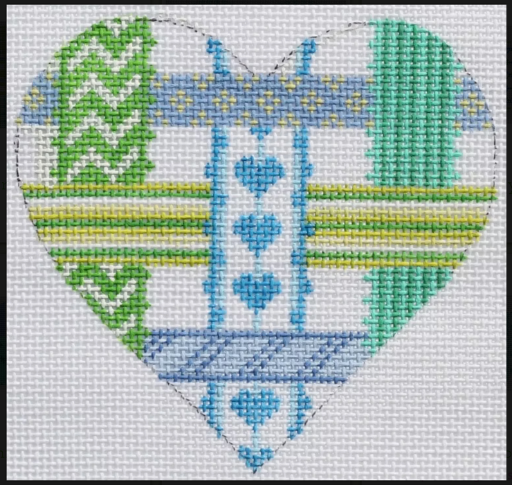 Mini Heart – Woven Ribbons – bright blues & greens