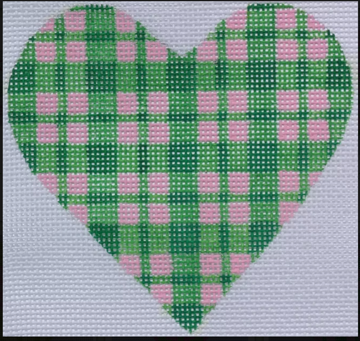 Mini Heart – Plaid – greens w/ pink (December) (stitch guide in notebook)