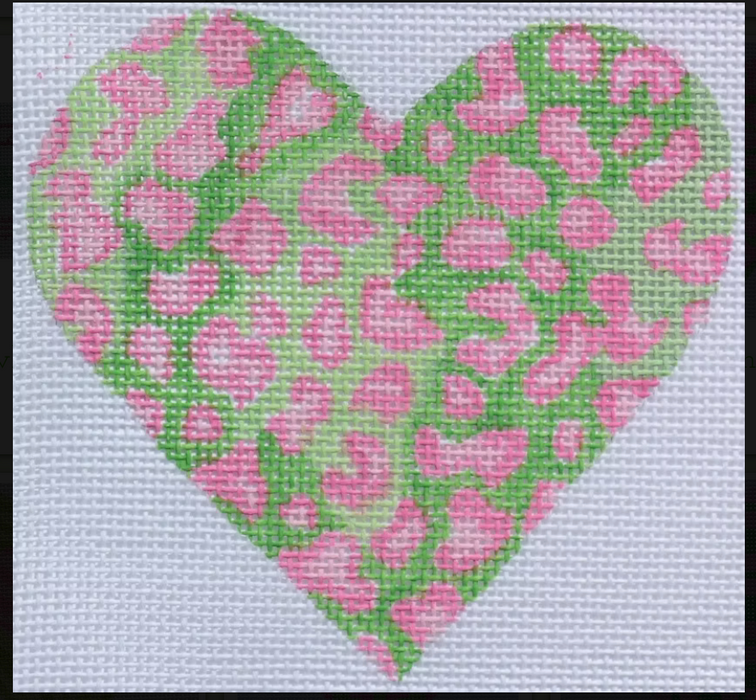 Mini Heart – Mottled Cheetah – pinks & greens (August) (stitch guide in notebook)