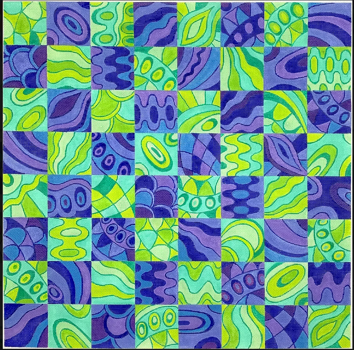Chess/Checkers Board – Pucci-inspired patterns – turquoise, greens, blues & periwinkles