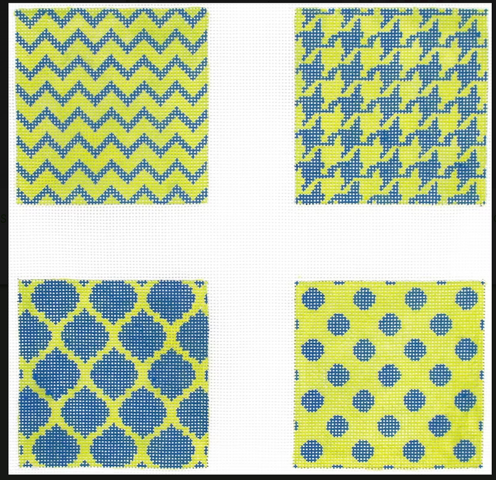 Set of 4 Planet Earth Coaster Inserts – Mixed Geometric Patterns – navy & lime