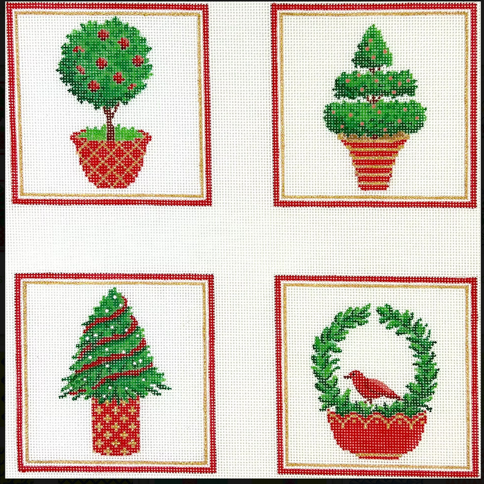 Set of 4 Coasters – Christmas Topiaries