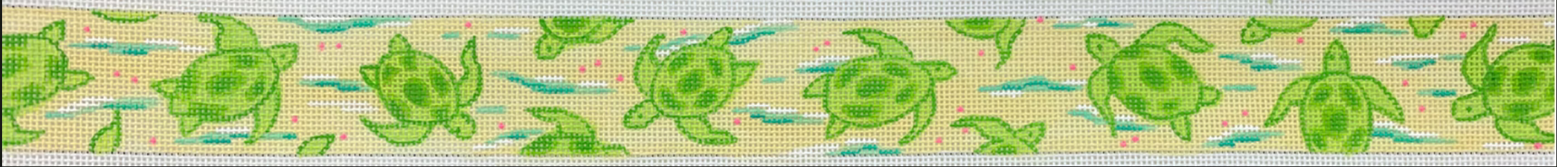 Belt – Lilly-inspired Sea Turtles – limes on soft lemon with aquas & pink