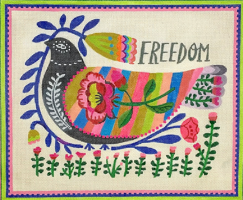 Carolyn Gavin – Freedom Dove with Flowers – multi color 18 mesh