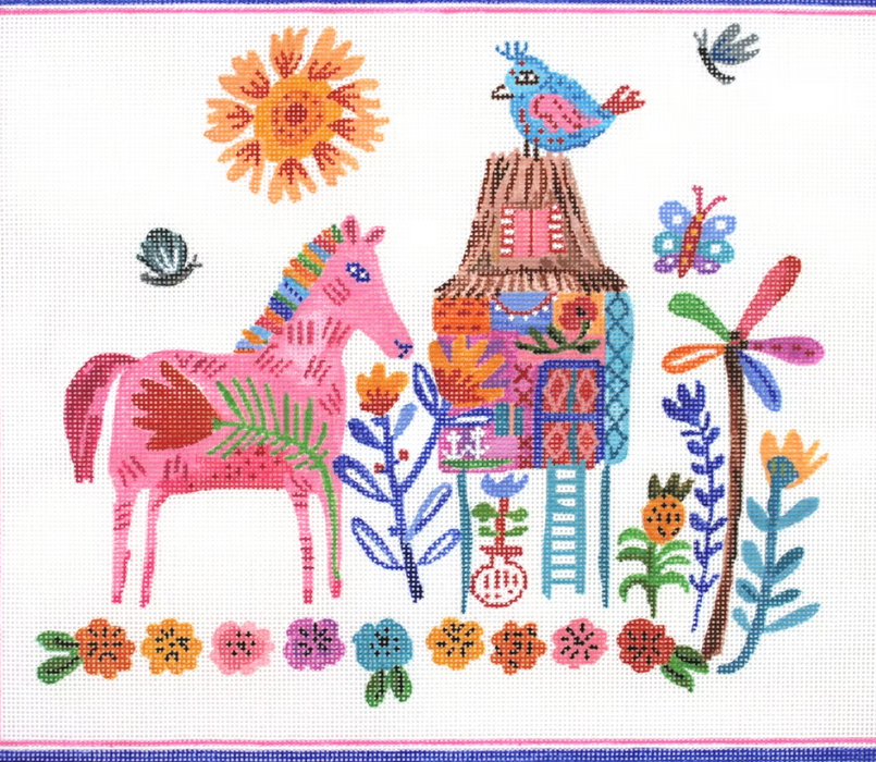 Carolyn Gavin – House on Stilts with Pink Horse – multi color