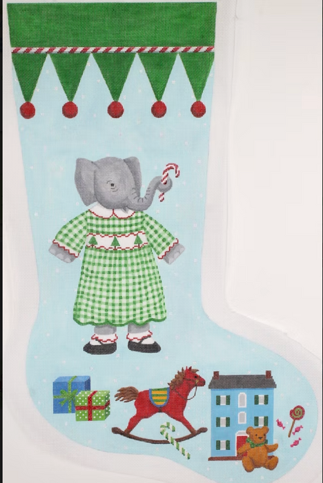 Kelly Rightsell Stocking – Elephant Girl in Green Checked Dress