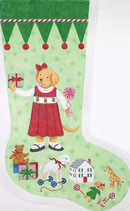 Kelly Rightsell Stocking – Yellow Dog Girl in Red Dress