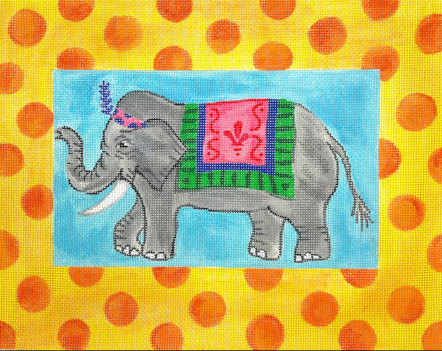 Kelly Rightsell – Circus Elephant w/ Orange Spotted Yellow Border