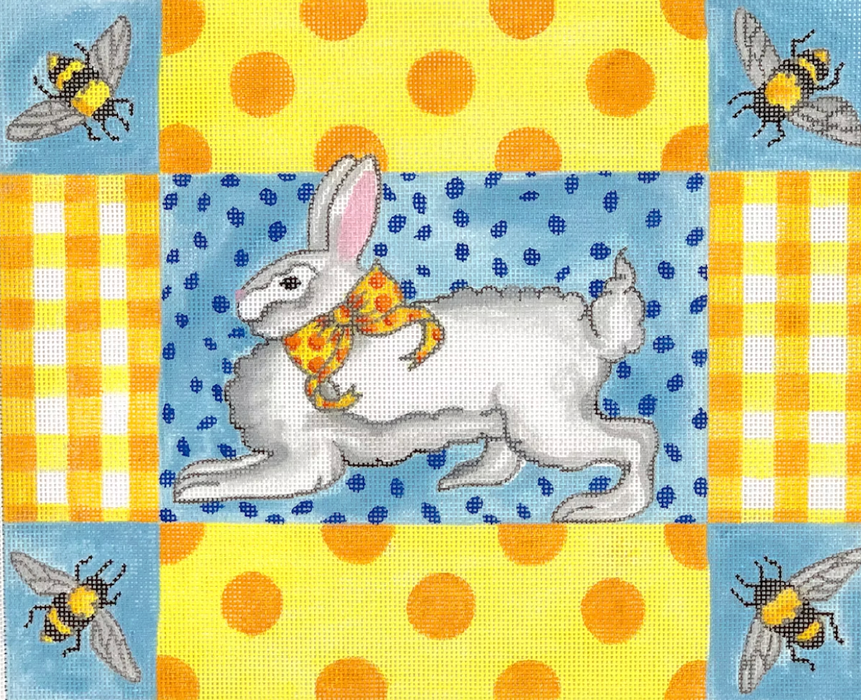 Kelly Rightsell – Running Bunny with Bees, Gingham & Polka Dots – yellows, oranges & blues
