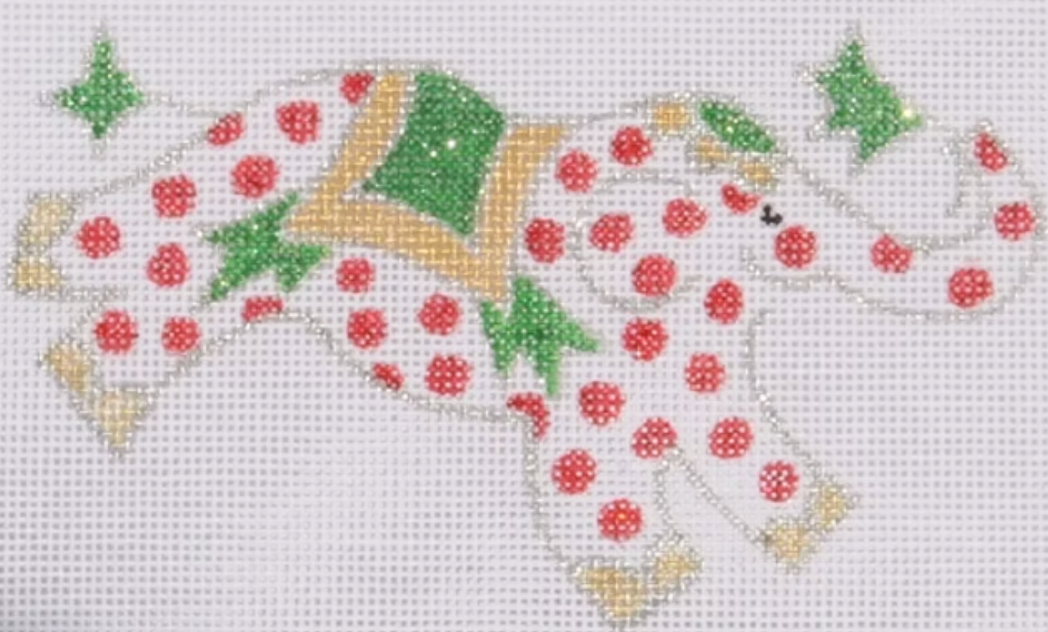 Jilly Walsh Ornament/Mini – Elephant – Red Polka Dots w/ Green, Silver & Gold