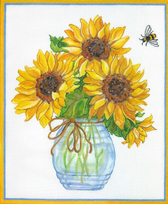 Sally Eckman Roberts – Sunflowers in Glass Vase w/ Bee