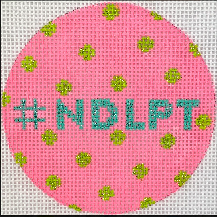 Planet Earth & Lee 3” Round – #NDLPT – hot pink w/ lime polka dots & turquoise letters