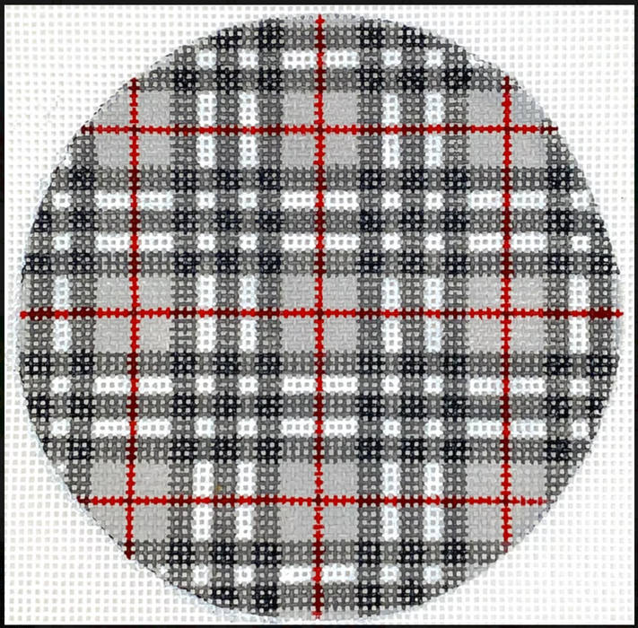 Planet Earth & Lee 4” Round – Gentleman’s Plaid – grays, black & red w/ red letter  (specify letter or blank)