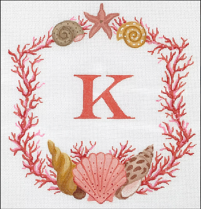 Monogram Crest – Coral & Shells (specify letter or blank)