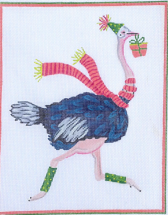 Lindsay Brackeen – Party Animal Ostrich w/ Party Hat, Gift and Striped Scarf