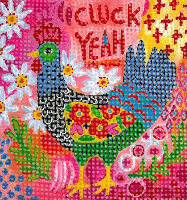 Julia Eves – “Cluck Yeah” Hen – on pink multi background
