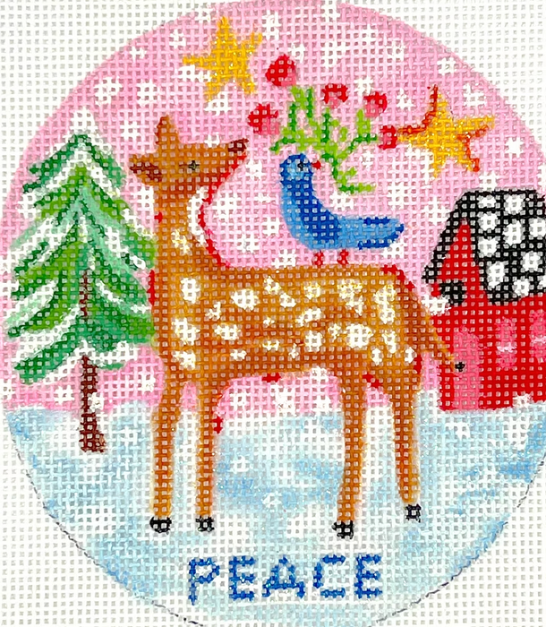 Julia Eves – “PEACE” Deer, Bird & Red House w/ Pink Sky