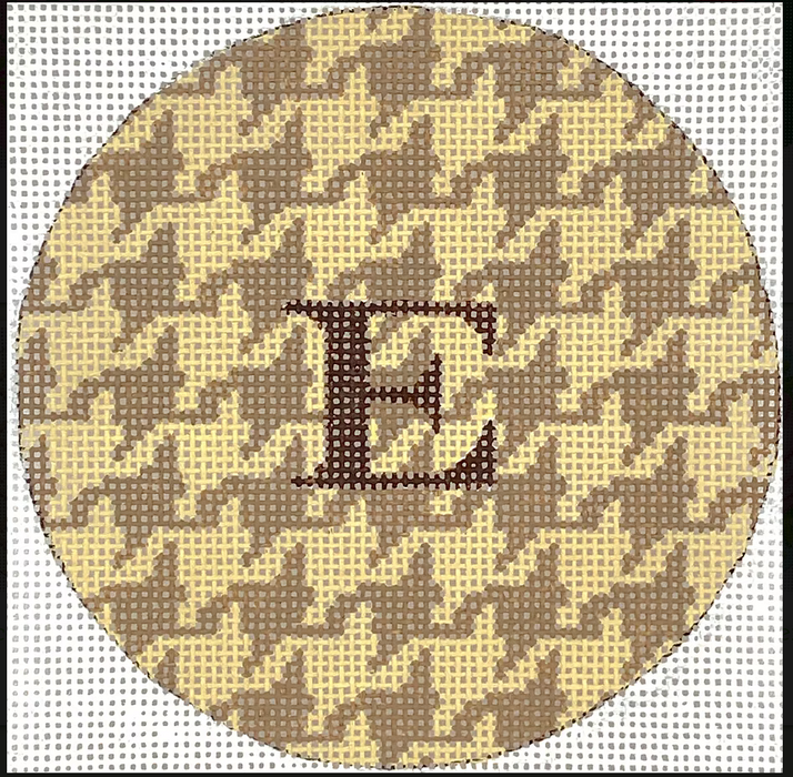 Planet Earth & Lee 4” Round – Houndstooth – tans w/ brown letter (specify monogram or blank)