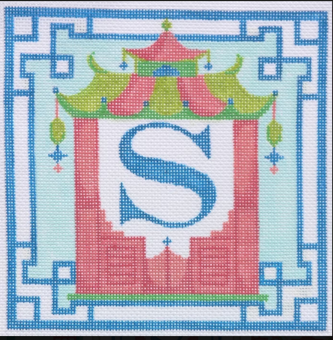 Chinoiserie Letter – Coral Pagoda w/ Green Roof (specify letter or blank)
