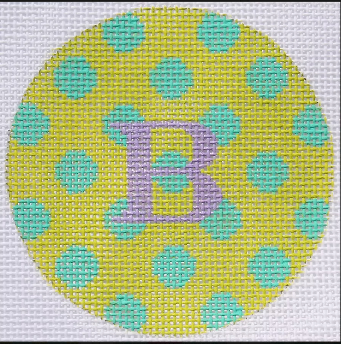 Bright Disk Letter – Lime w/ Turquoise Polka Dots, Bright Lavender Letter