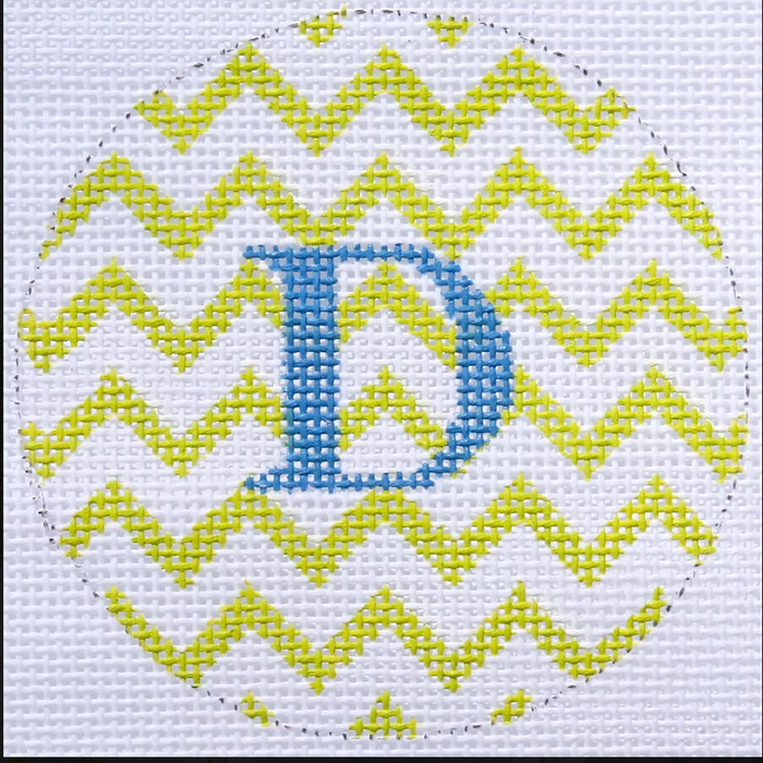 Bright Disk Letter – Lime & White Zigzag w/ Bright Blue Letter