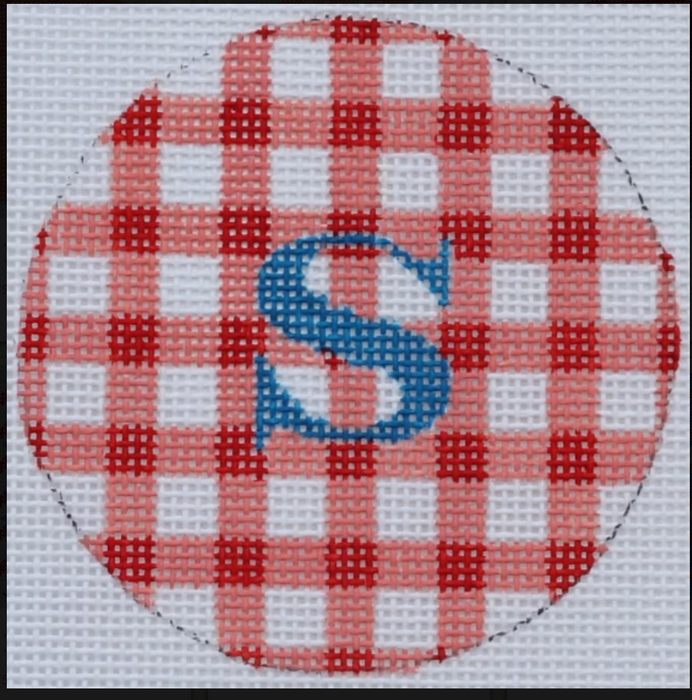 Bright Disk Letter – Nantucket Red Gingham, Marine Blue Letter