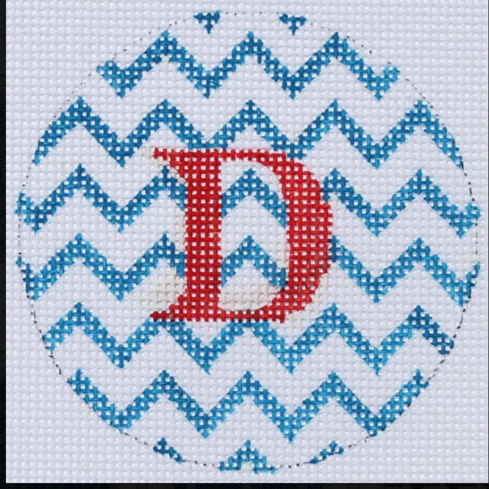 Bright Disk Letter – Marine Blue & White Zigzag, Red Letter