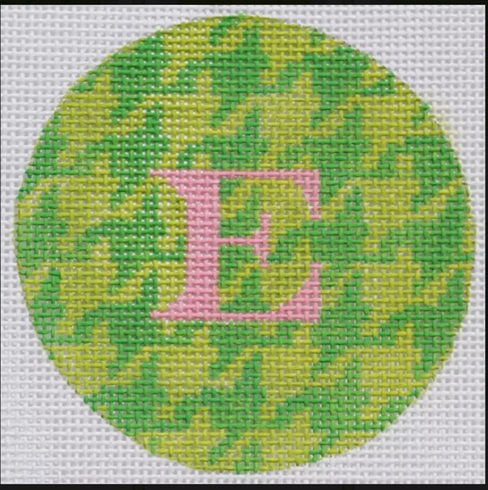 Bright Disk Letter – Kelly & Lime Houndstooth, Hot Pink Letter