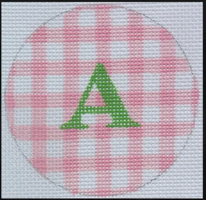 Bright Disk Letter – Light Pink Gingham, Grass Green Letter