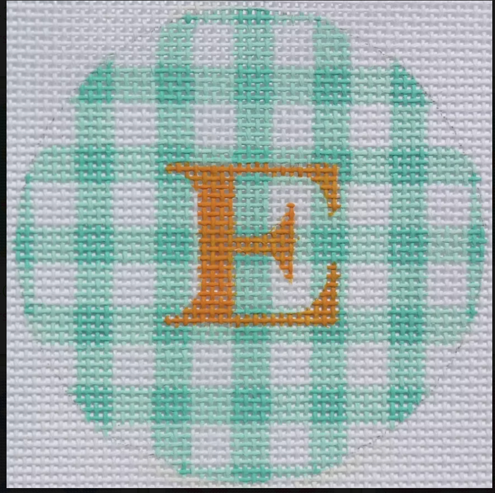 Bright Disk Letter – Turquoise Gingham, Tangerine Letter