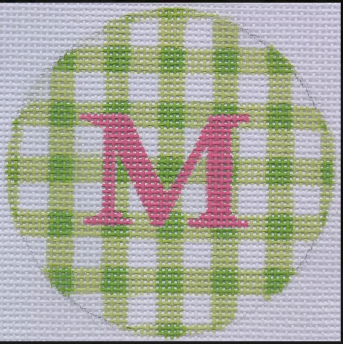 Bright Disk Letter – Lime Gingham, Fuchsia Letter