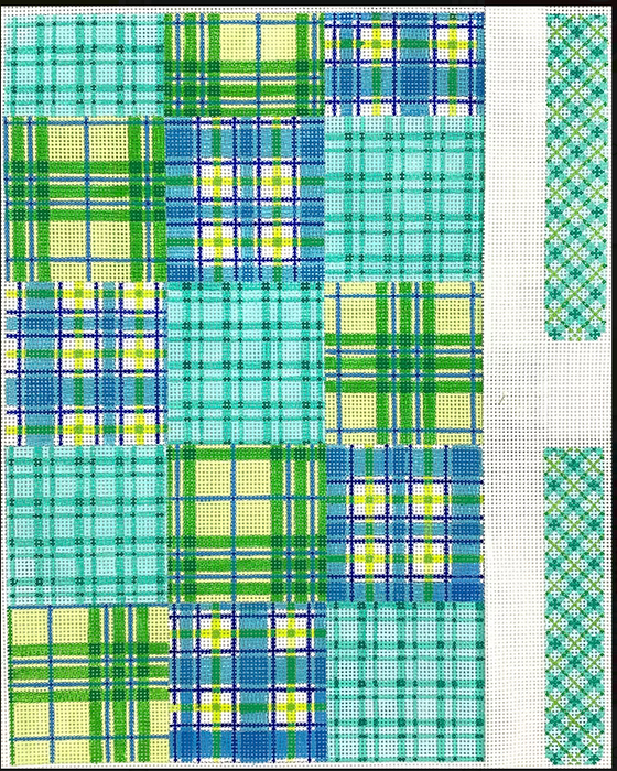 Envelope Clutch w/ Sides – Madras Patchwork – blues, greens & turquoise