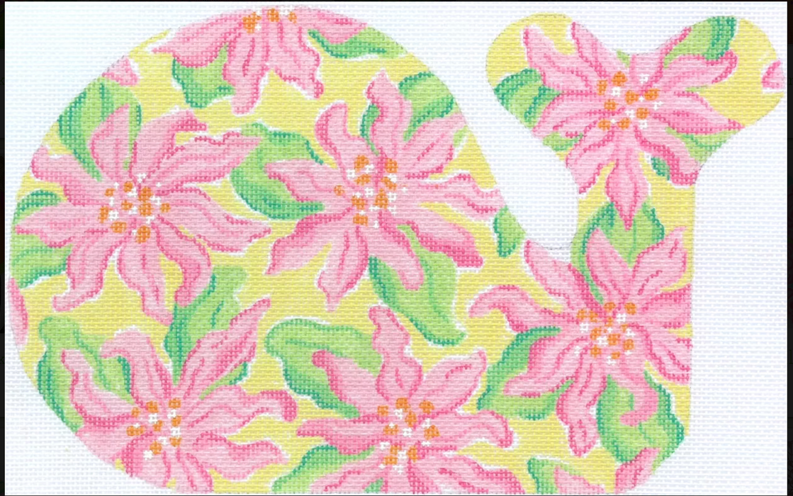 Med. Whale – Lilly-inspired Dahlias – pinks & greens on lemon