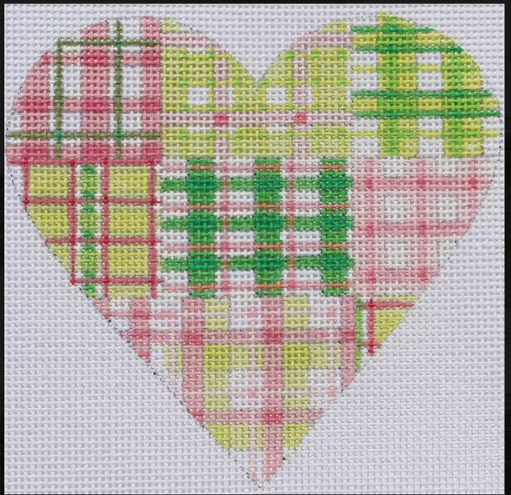Lg. Mini – Madras Patchwork Heart – pinks & greens