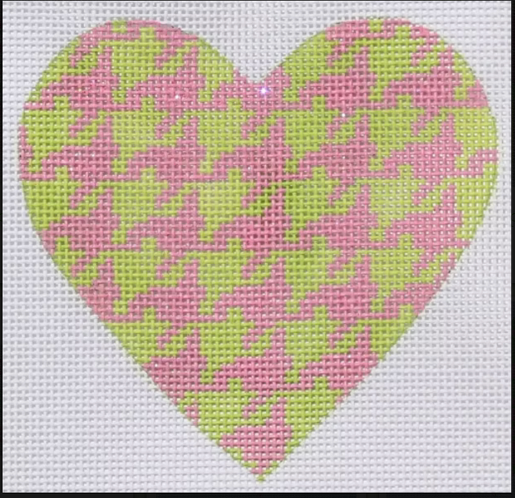 Mini Heart – Houndstooth – lime w/ sparkly pink (May) (stitch guide in notebook)