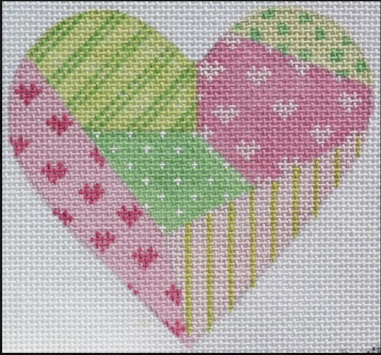 Mini Heart – Patchwork – pinks & greens (March) (stitch guide in notebook)