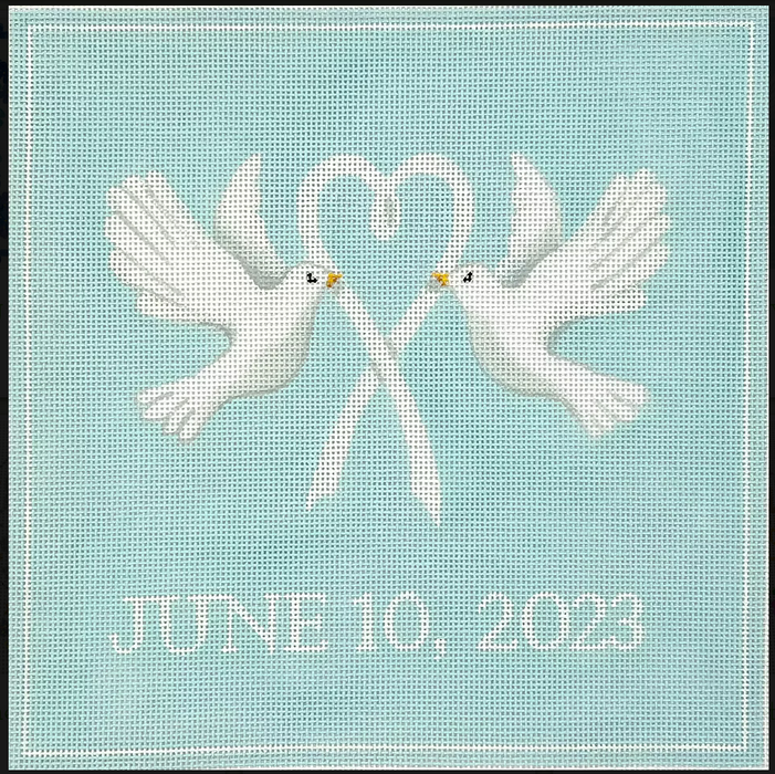 Ring Bearer Pillow – Doves w/ White Ribbon – on soft blue