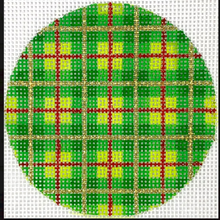 Bright Disk Letter – Christmas Plaid–Green & Lime Gingham w/ Red & Gold Lines