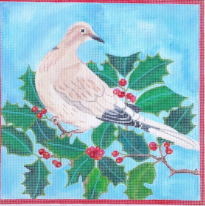 Gabby Malpas – Dove in Holly Branch w/ Red Border