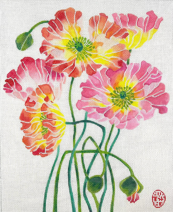 Gabby Malpas – Poppies #2 – pinks, reds, corals, oranges, yellows & greens