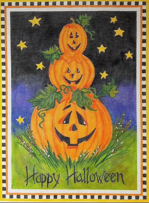 Sally Eckman Roberts – “Happy Halloween” Jack-o-lantern Stack on Starry Night