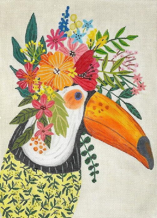 Mia Charro – Toucan in Floral Top – on softest taupe