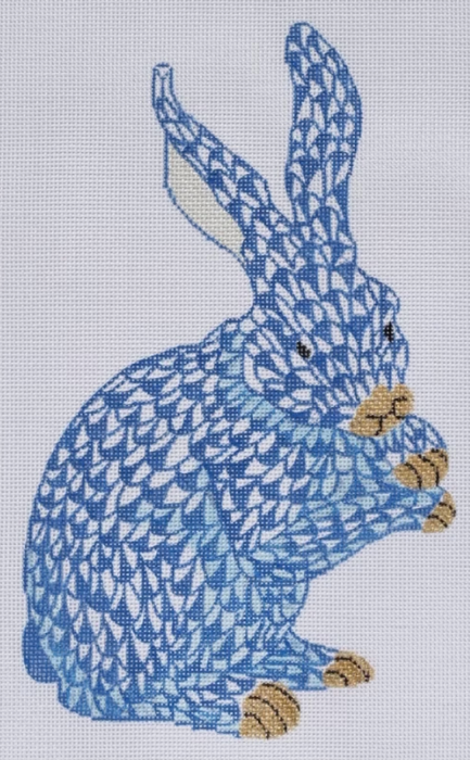 Herend-inspired Standing Fishnet Bunny – blue w/ gold